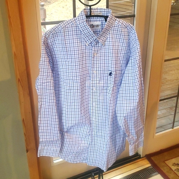 Walt Disney World Mickey Mouse Striped Oxford Button Embroidered Sz L Shirt Men - Picture 1 of 11